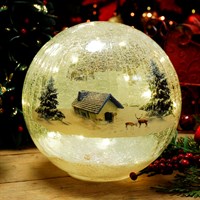Festive 15cm Battery Operated Lit Crackle Effect Lodge Christmas Ball (P041982)
