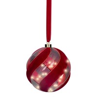 Kaemingk 19cm Red & Ribbon Bauble LED Light Up Hanging Christmas Ornament (9489976)
