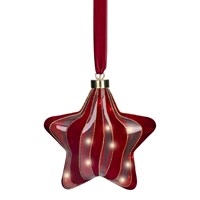 Kaemingk 20cm Red & Ribbon Star LED Light Up Hanging Christmas Ornament (9489445)