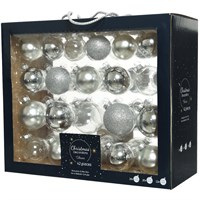 Kaemingk 42 Glass Christmas Tree Hanging Baubles - Silver (9149251)