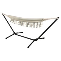 Koopman Cream & Green Stripe Hammock with Black Metal Stand (X80000710)