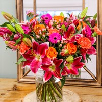 Cerise and Orange Hand Tied Floral Bouquet