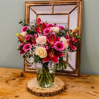 Lily, Gypsophila and Germini Hand Tied Floral Bouquet