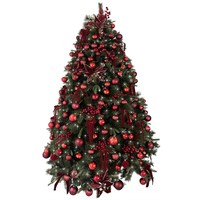 Portland Fir 2.1m (7ft) Red Velvet Berry Decorated Pre Lit Artificial Christmas Tree (EB201G)