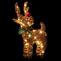 Premier 37cm Light Up Wicker Standing Christmas Reindeer Decoration with Red Nose & Bow (LB243305)