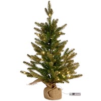 Three Kings 60cm Pre Lit Sparkly Fir Burlap Christmas Tree with LEDs (2543308)